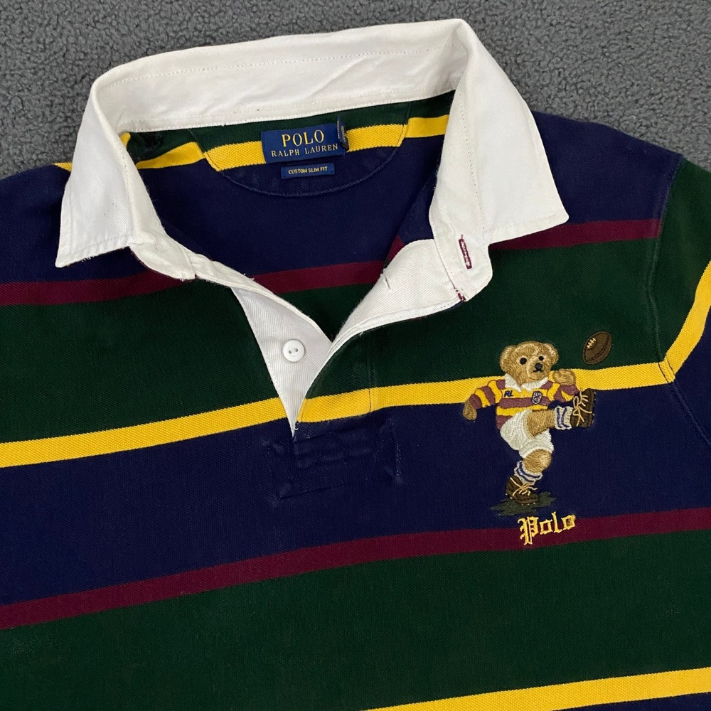 Polo Ralph Lauren Rugby Shirt Mens XL Custom Slim Fit Bear Striped Preppy